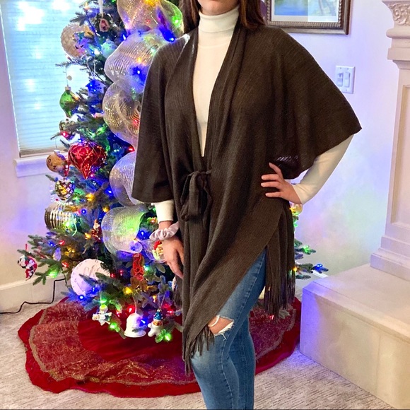 CLEARANCE-FIRM‼️Sophie Belted Ruana-Dark Olive - Picture 2 of 8